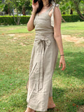 Beige wrap around skirt with tie knot top linen co ord