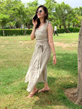 Beige bow wrap around linen skirt