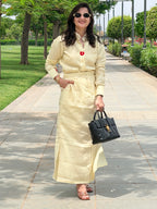 Butter yellow slit skirt with shirt linen co ord