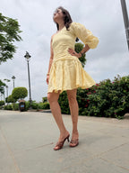 Butter yellow one shoulder dress