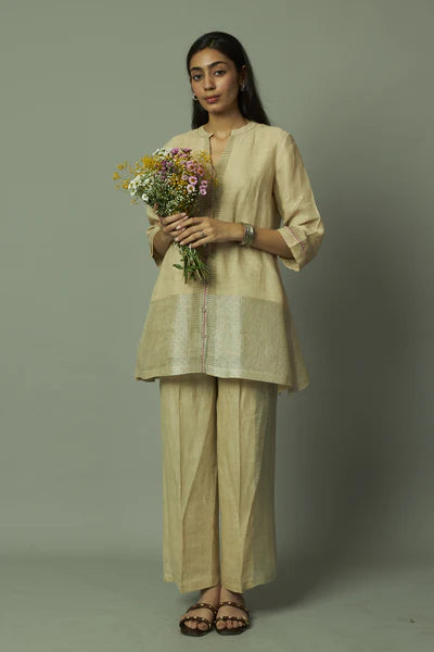 Block Printed Zari Linen Co ord set