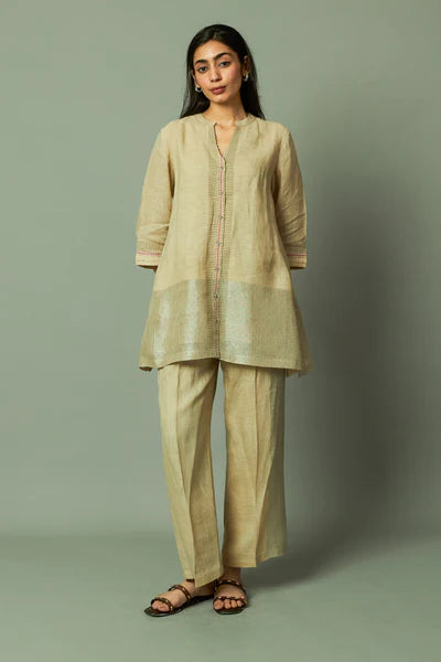 Block Printed Zari Linen Co ord set