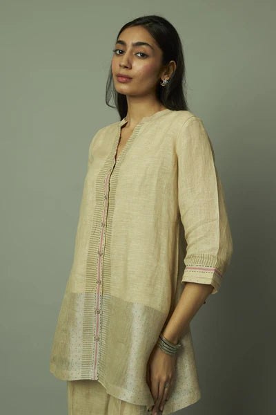 Block Printed Zari Linen Co ord set