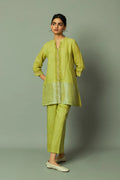 Block Printed Zari Linen Co ord set (Lime)