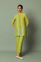 Block Printed Zari Linen Co ord set (Lime)