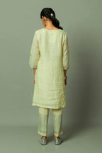 Block Printed Sliver Zari Linen Kurta set