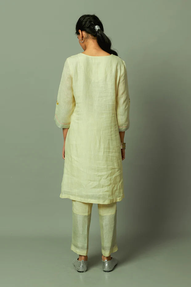 Block Printed Sliver Zari Linen Kurta set