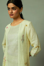 Block Printed Sliver Zari Linen Kurta set