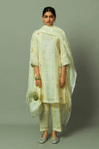 Block Printed Sliver Zari Linen Kurta set