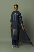 Zari embroidered yoke on Sliver Zari linen Kurta Set