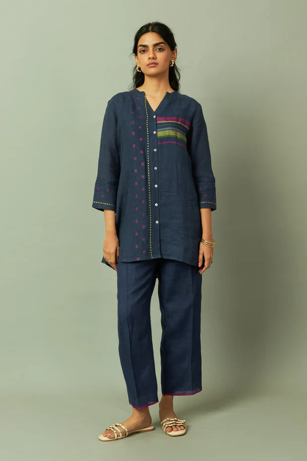 Linen Multi-Stripe Tunic Coord Set