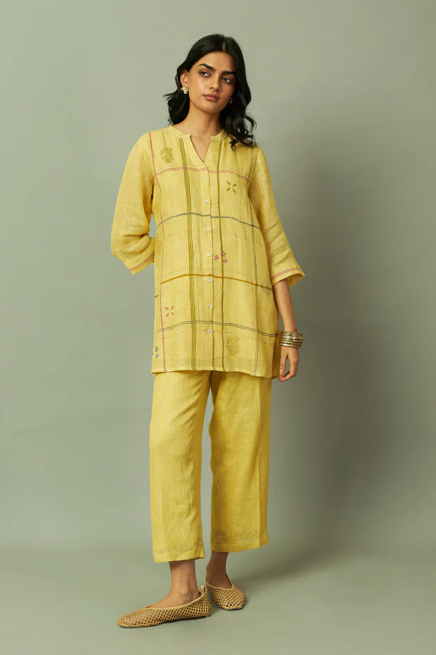 Modern Grid Block Printed Gauze Linen Co ord Set