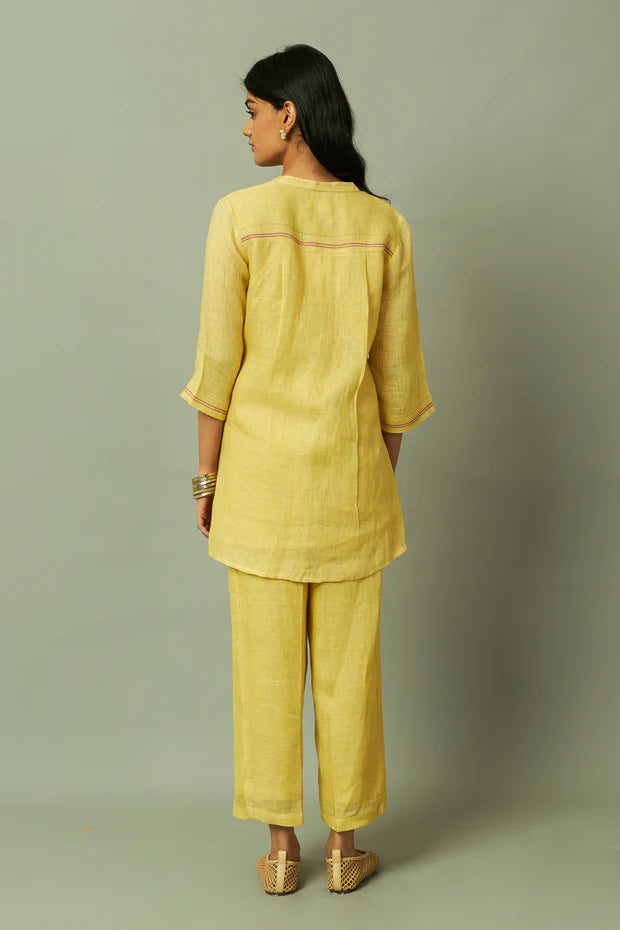 Modern Grid Block Printed Gauze Linen Co ord Set