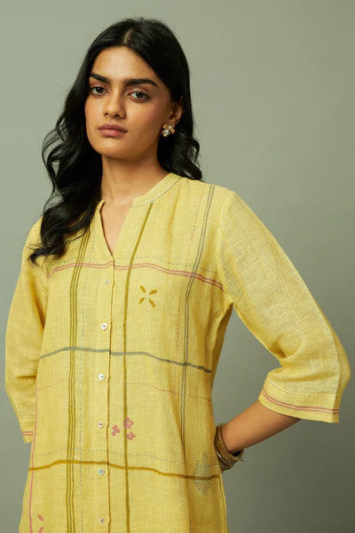 Modern Grid Block Printed Gauze Linen Co ord Set