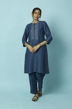 Textured Silk-Linen Tunic Set with Khat Pita Placket