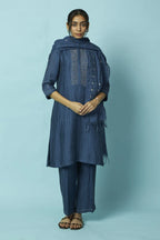 Textured Silk-Linen Tunic Set with Khat Pita Placket