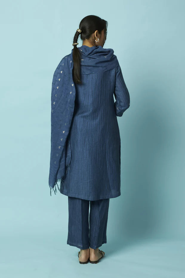 Textured Silk-Linen Tunic Set with Khat Pita Placket
