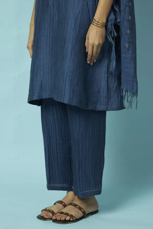 Textured Silk-Linen Tunic Set with Khat Pita Placket