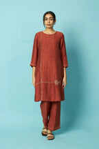Khat Pita Embroidered Silk Linen Festive Kurta Set