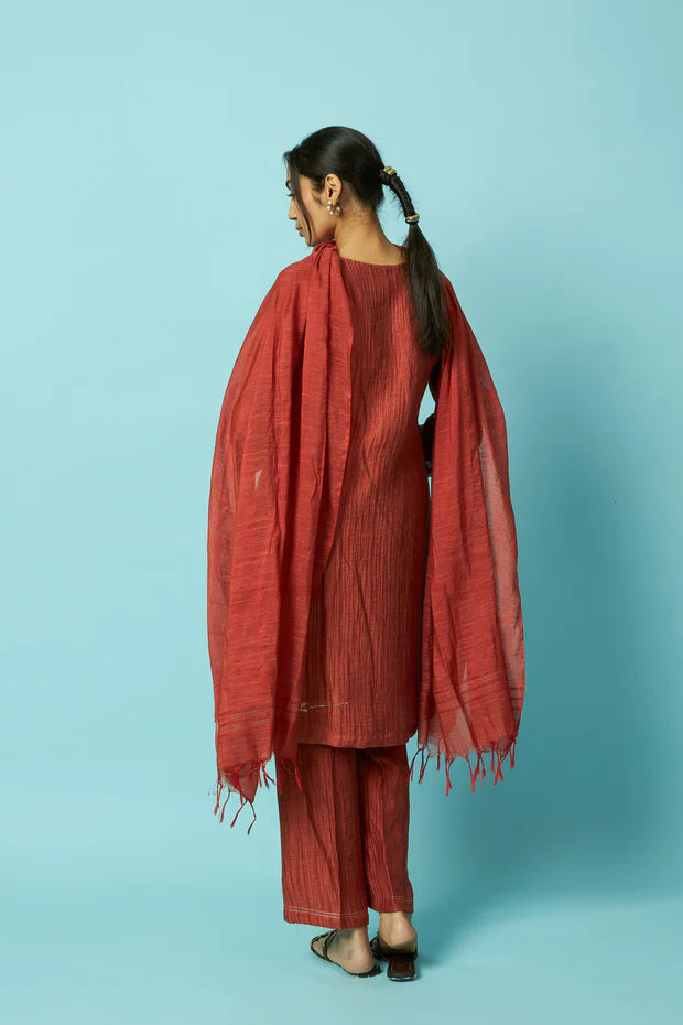 Khat Pita Embroidered Silk Linen Festive Kurta Set