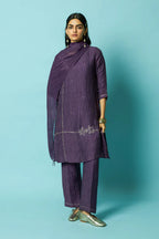 Khat Pita Embroidered Silk Linen Festive Kurta Set (Purple)