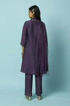 Khat Pita Embroidered Silk Linen Festive Kurta Set (Purple)