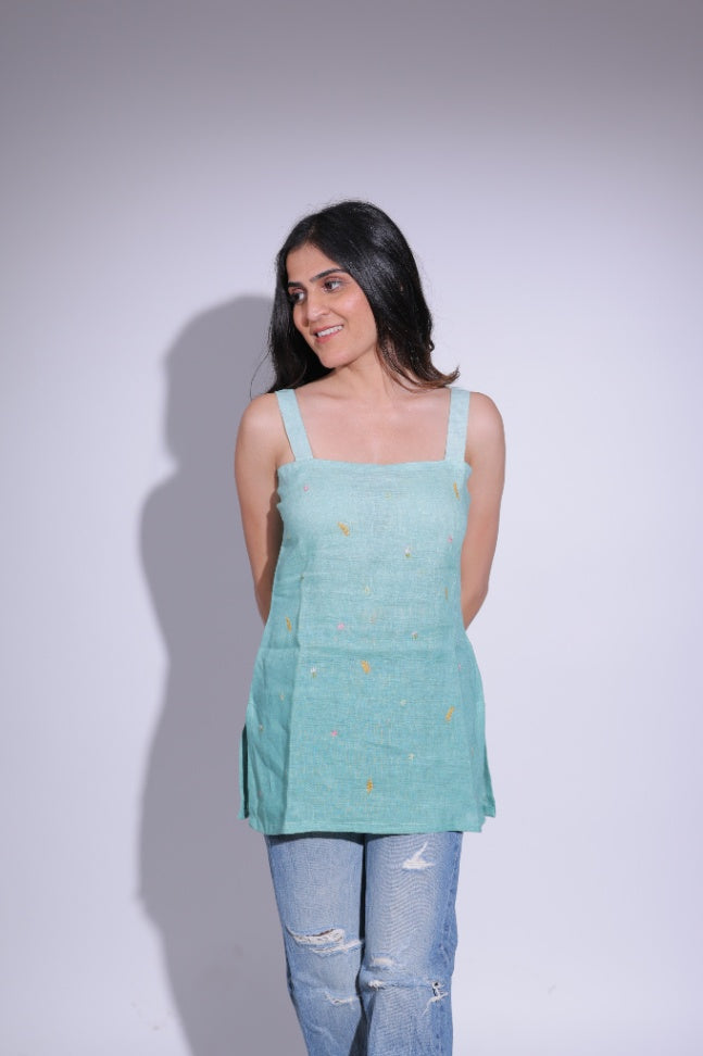 Green ombré sleeveless top with hand work