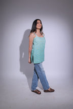 Green ombré sleeveless top with hand work
